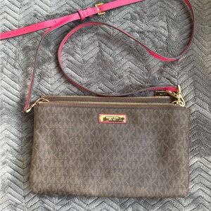 Michael Kors Brown Crossbody Bag with Pink Strap